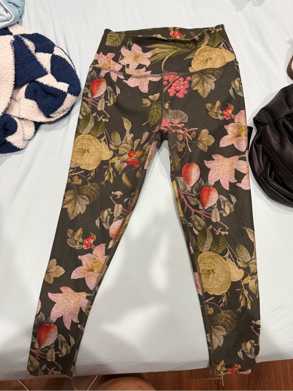 Beyond Yofa Floral Print Leggings - Green with Pink & Red Accents
